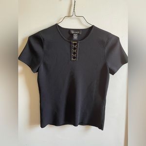 A lovely black slightly cropped dressy shirt